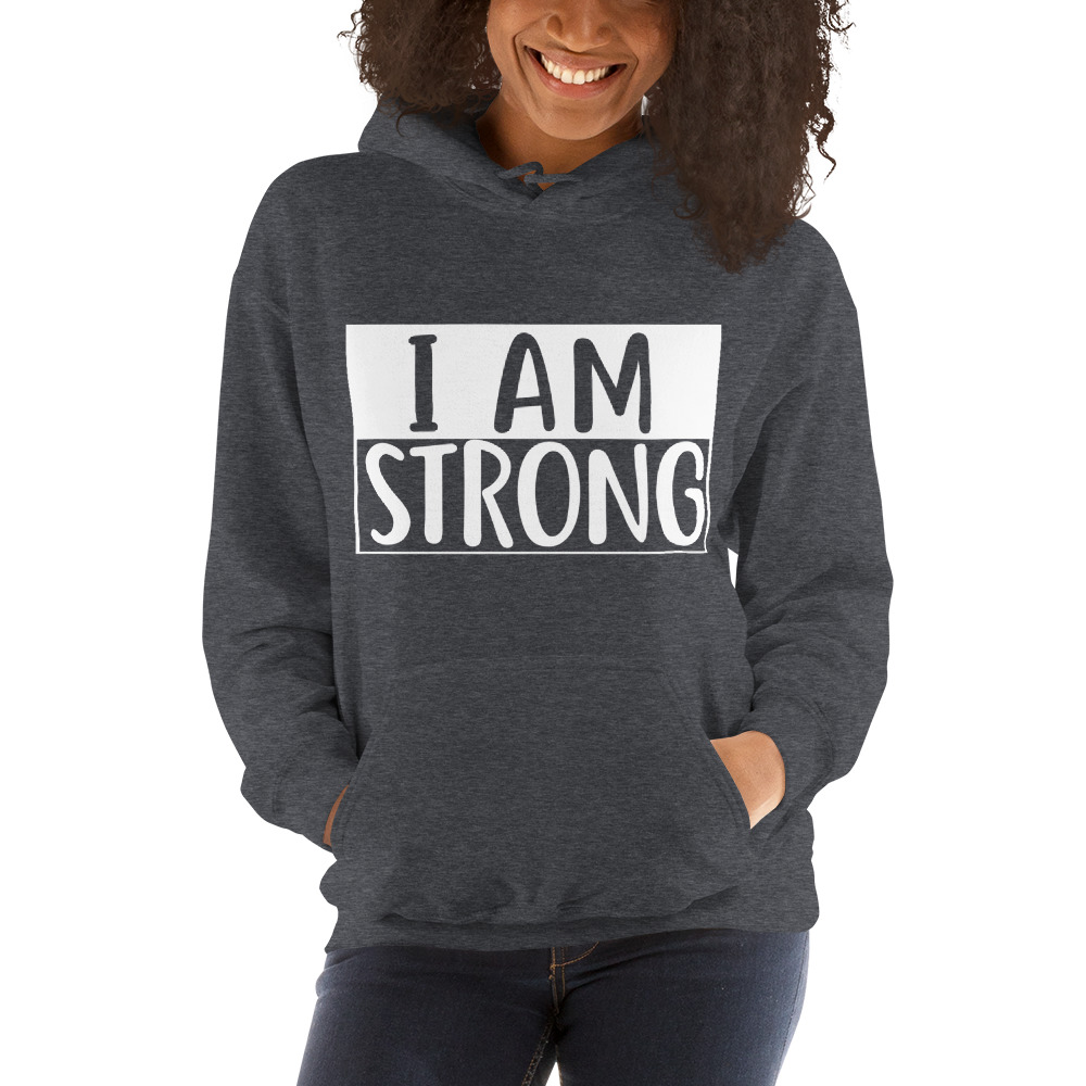 "I Am Strong" by Deanay Watson Hoodie, White Logo