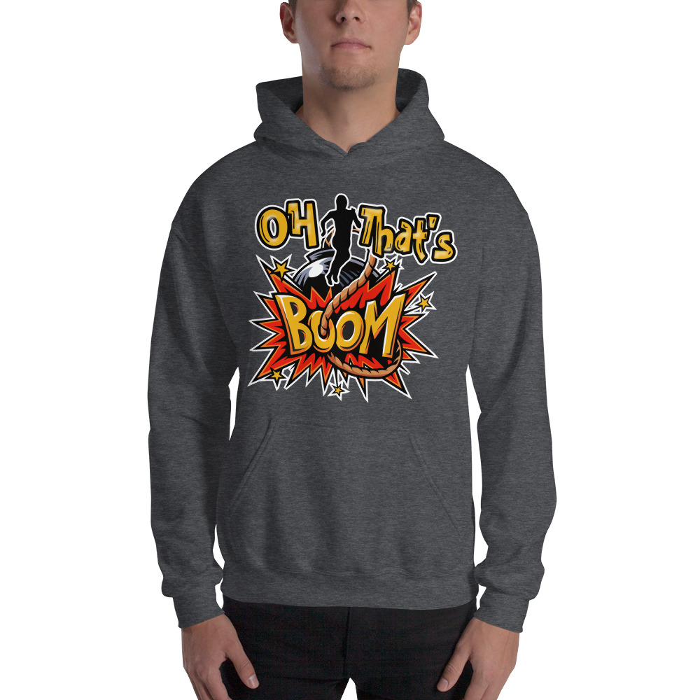 Oh That's Boom by Comari Hawkin Hoodie, White Logo