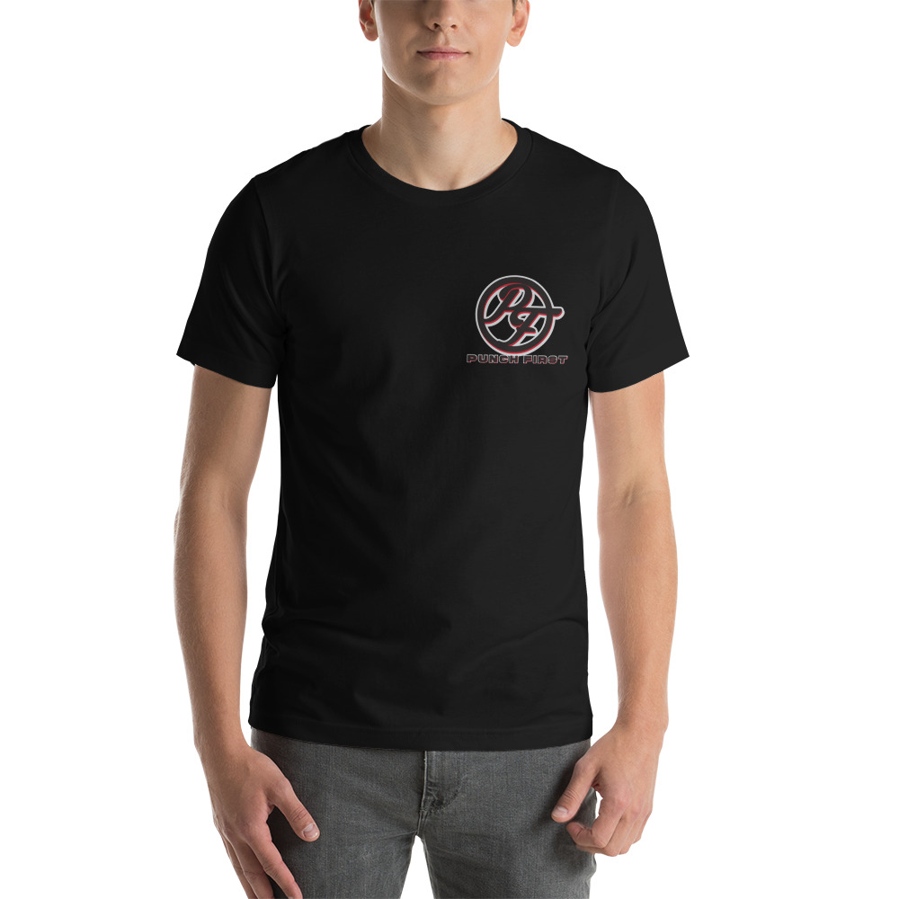 "Punch First" by Greg Foster Men's Shirt, Black Logo Small