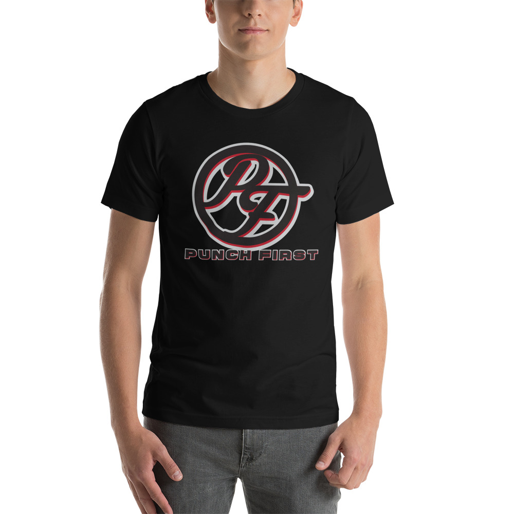 "Punch First" by Greg Foster Men's Shirt, Black Logo Large