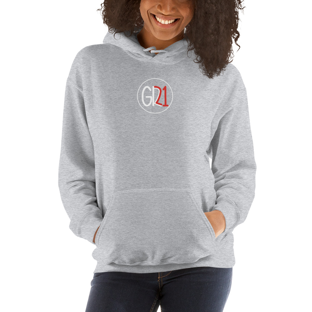 "GR 21" by Giana Roo Hoodie, White/Red Logo
