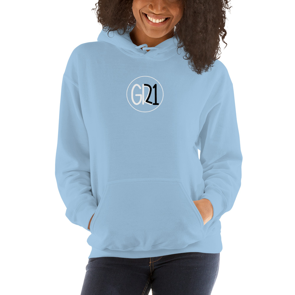 "GR 21" by Giana Roo Hoodie, White/Black Logo