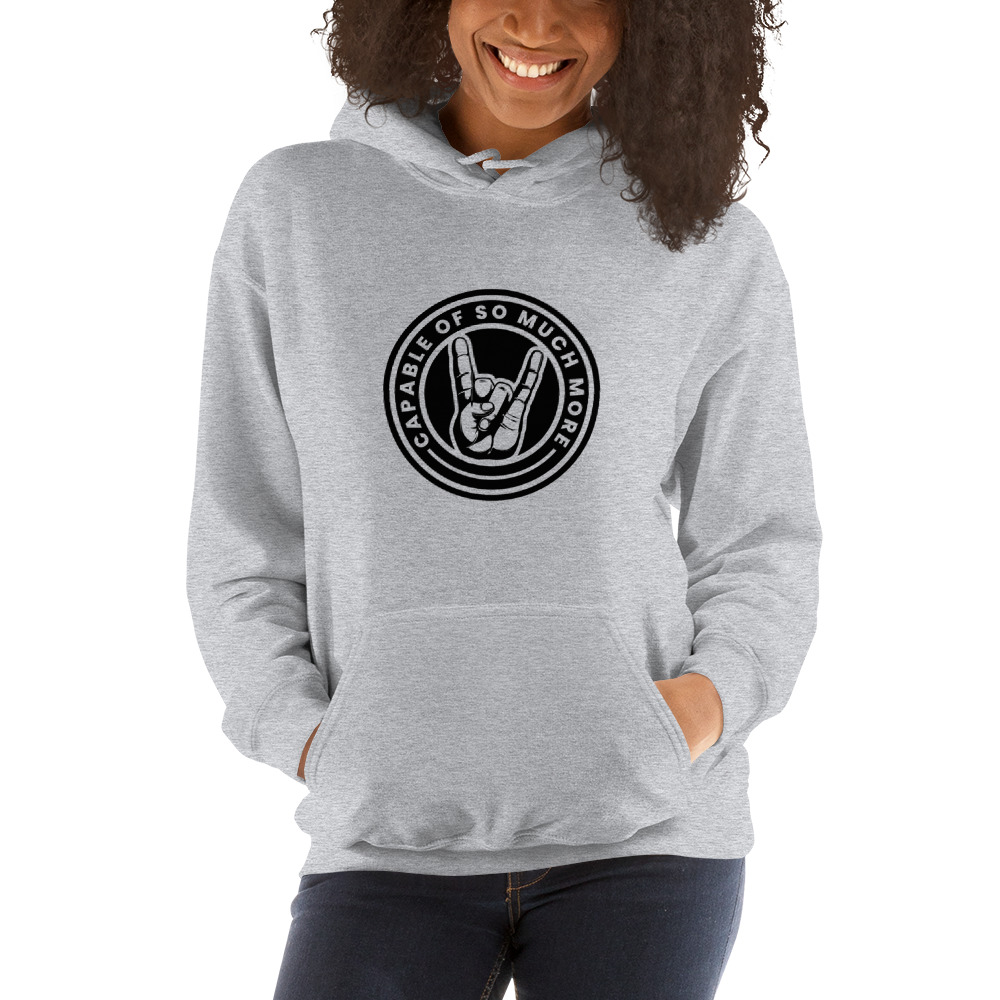 "Capable of So Much More" by Grace Jenkins Hoodie, Black Logo