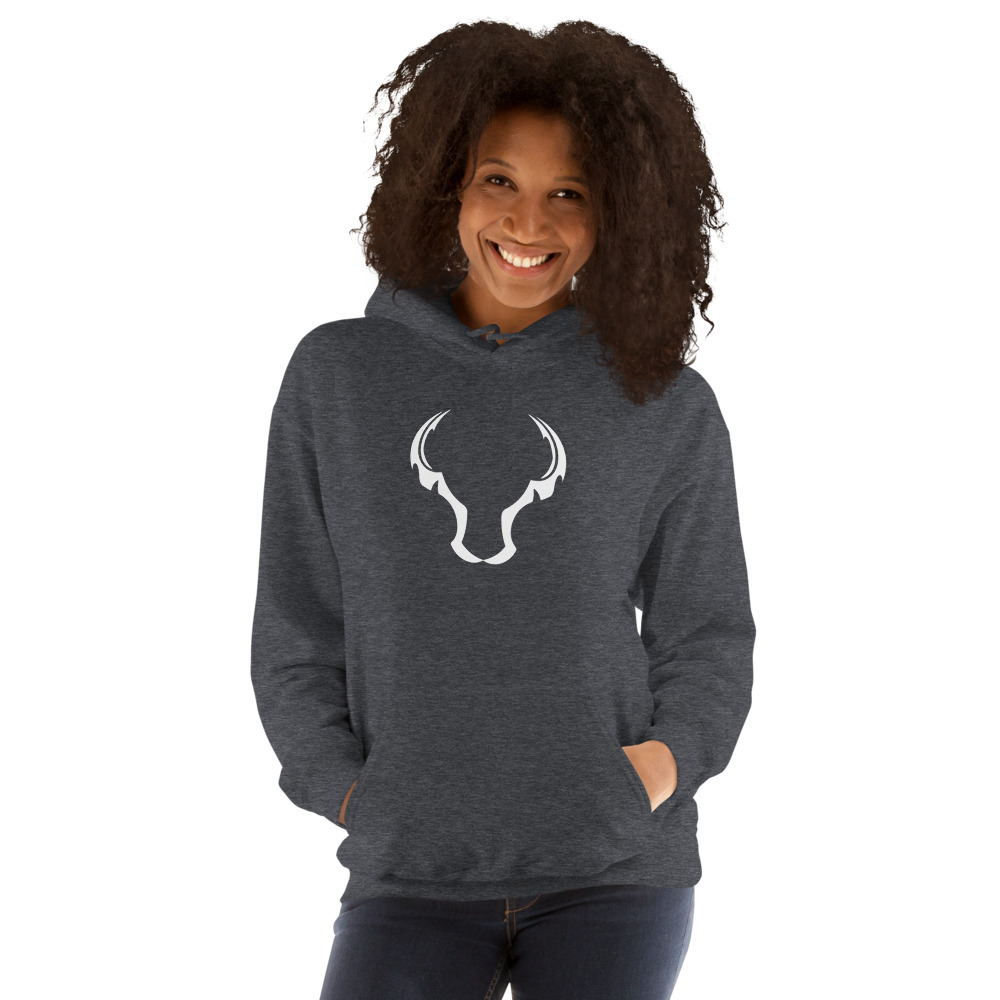 BULLISTIC Hoodie, White Bull Head, Small Centered Logo