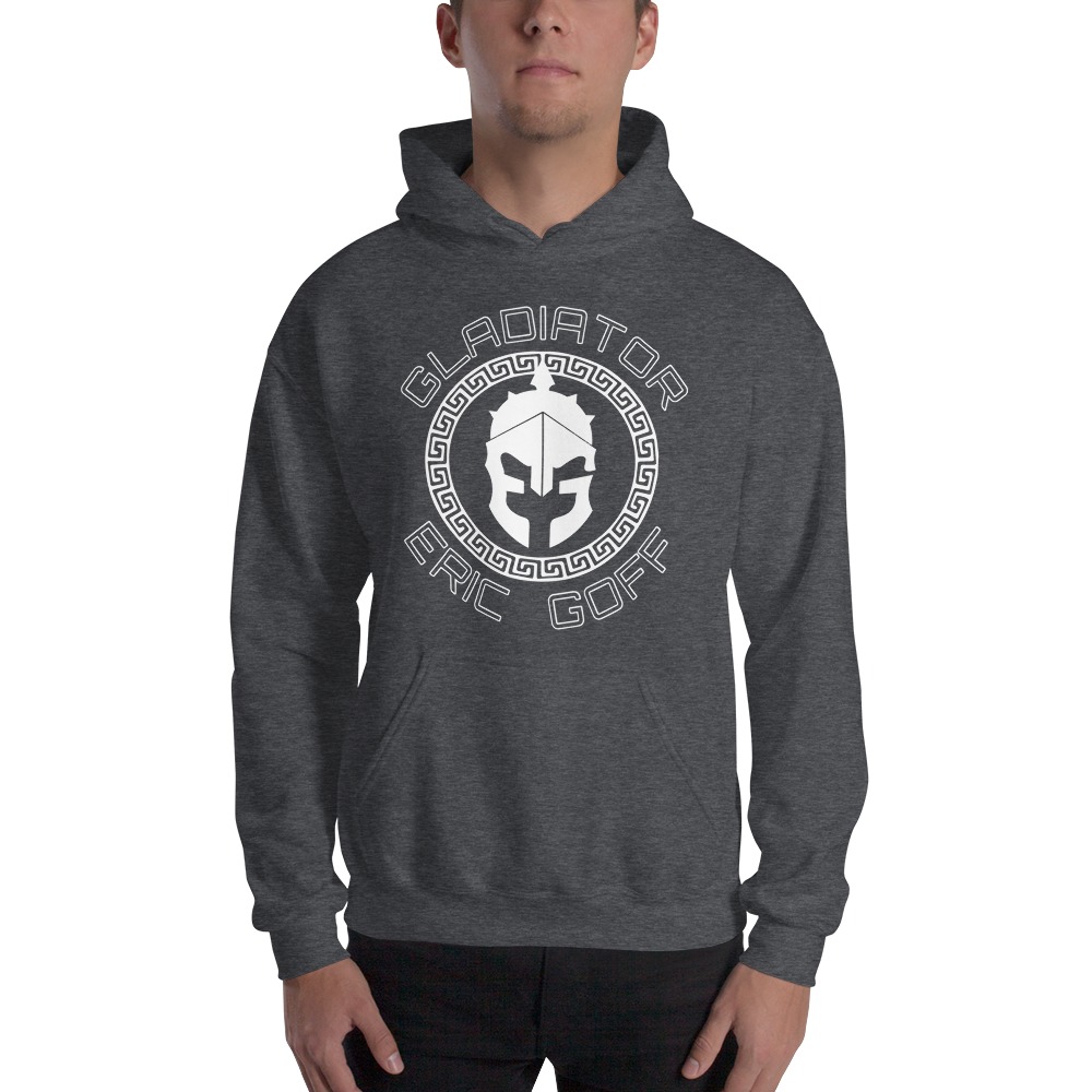 WOMEN'S GLADIATOR HOODIE BY ERIC GOFF, WHITE LOGO