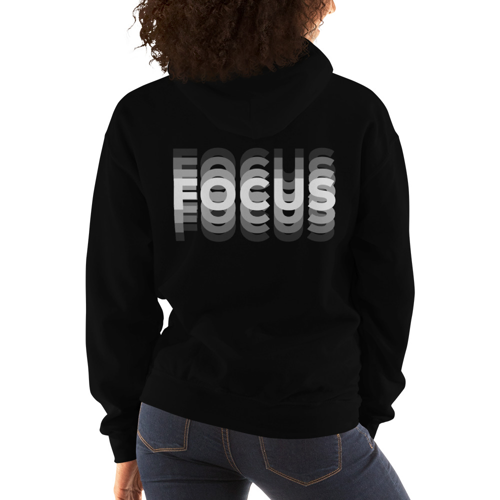 "Focus" by Gabriela Cortes Hoodie, Grey Logo