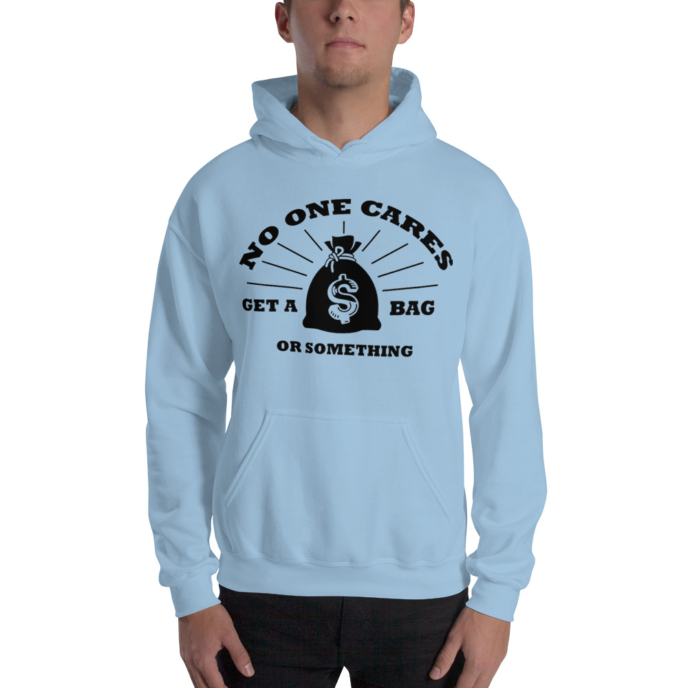 No One Cares Base by Jackson Pruitt Unisex Hoodie, Black Logo