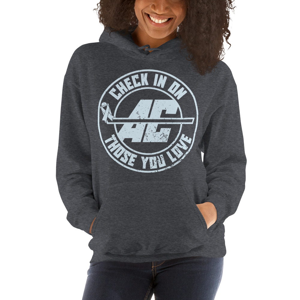 AC Check in on those you Love by Ashley Clark Unisex Hoodie , White Logo