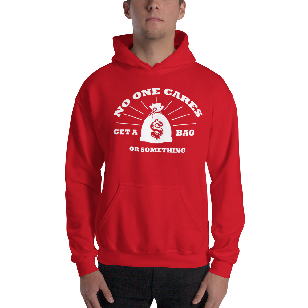 No One Cares Base by Jackson Pruitt Unisex Hoodie, White Logo