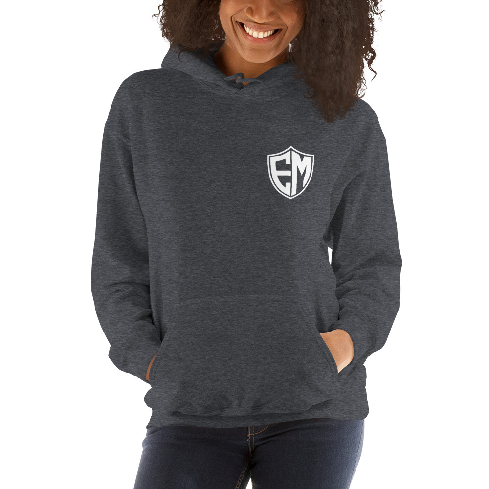"EM" by Elijah McGuire Hoodie, White Logo