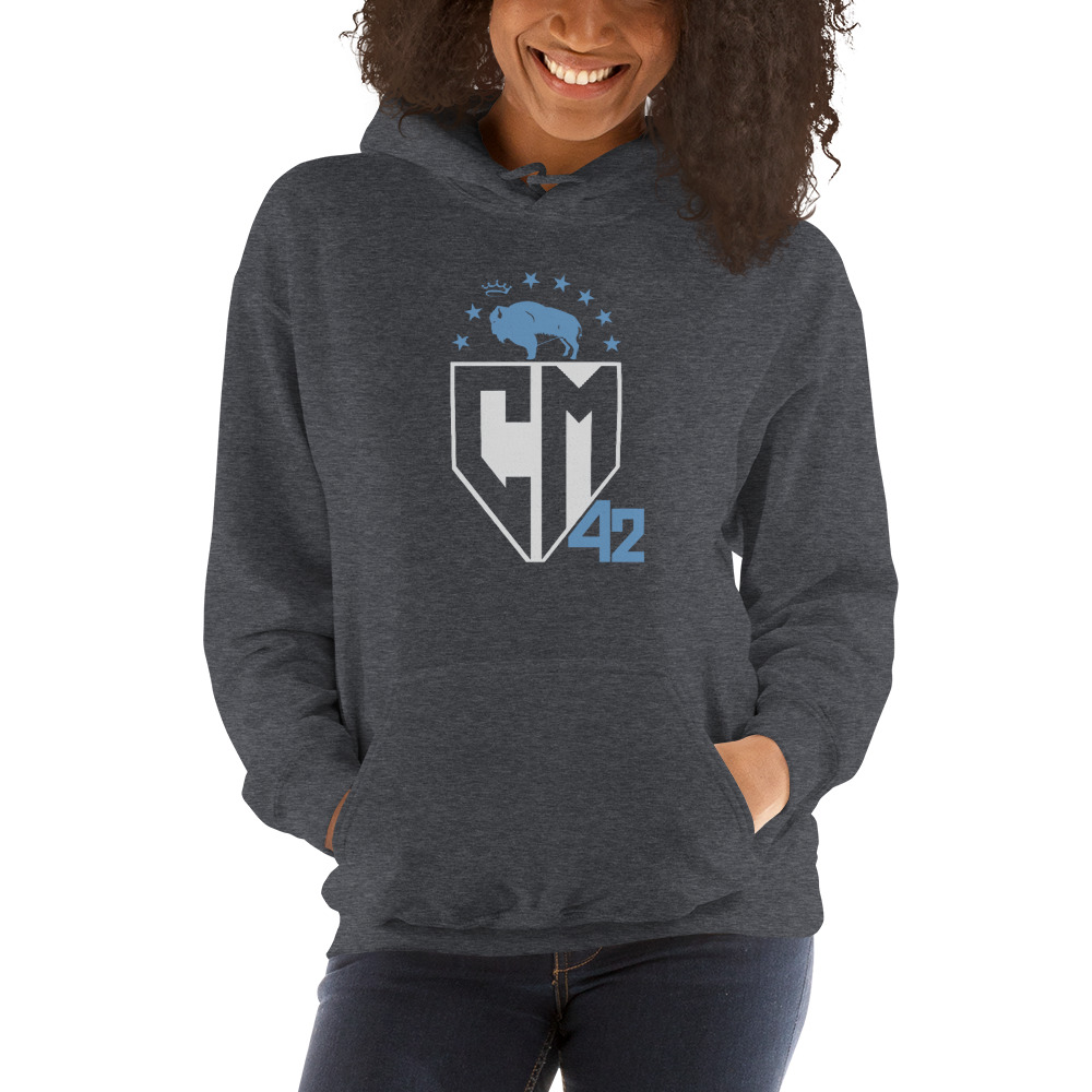 "CM 42" by Courtney Maud Hoodie, White Logo