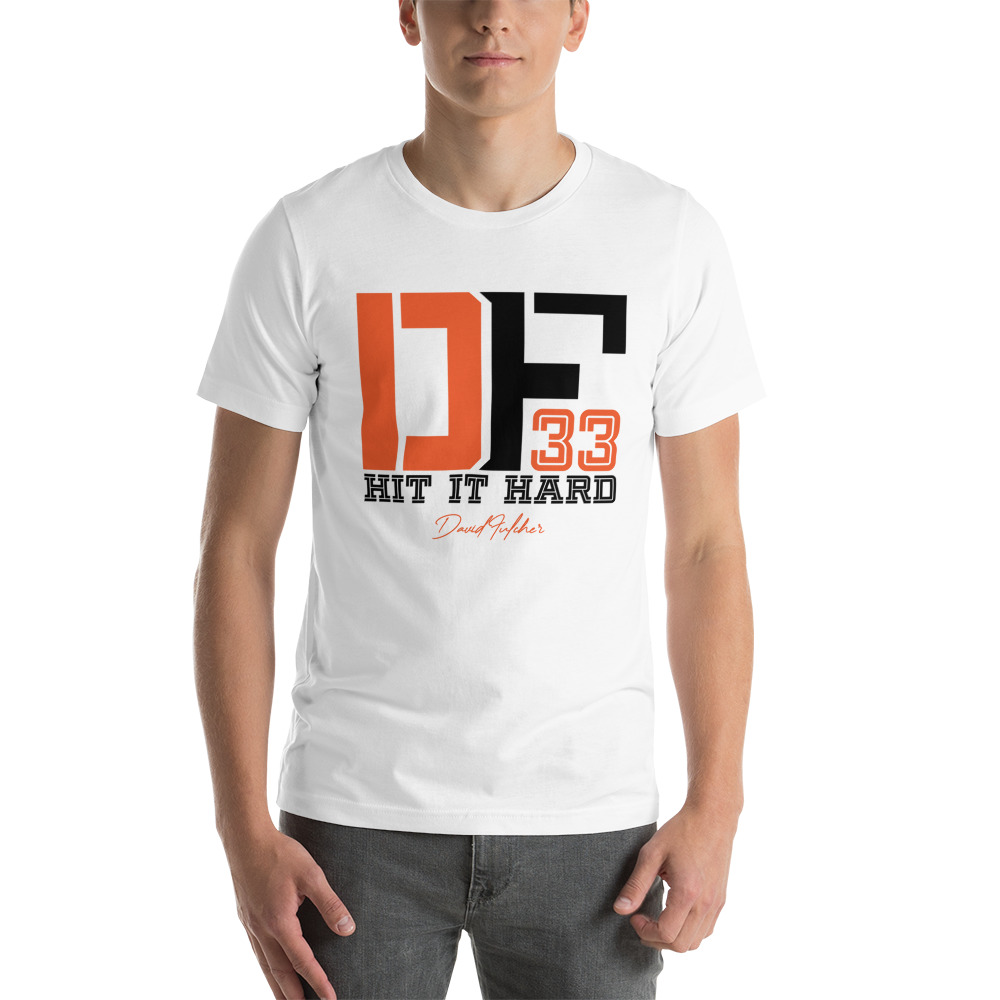 1 DF33 Hit It Hard by David Fulcher T-Shirt, Dark Logo