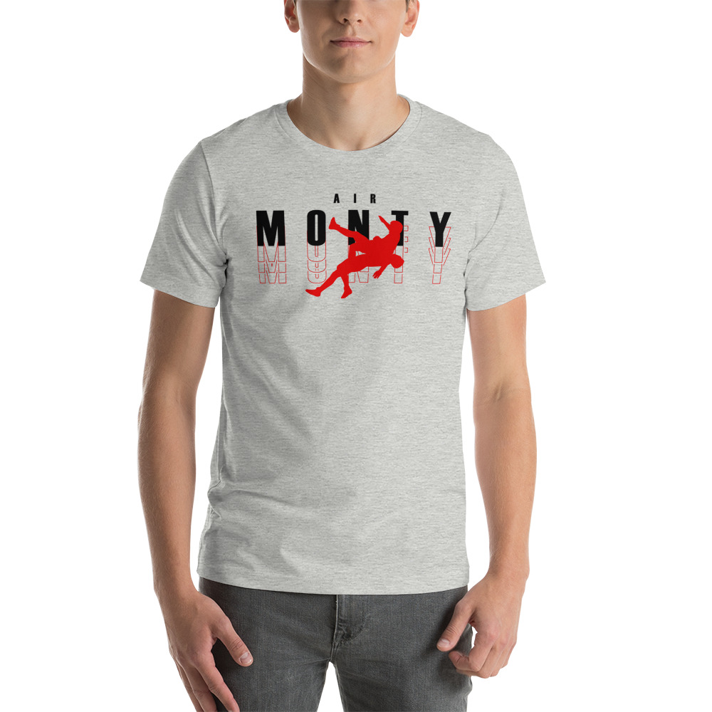 "Air Monty" by Michelle Montague T-Shirt, Red Black Logo on MILLIONS "Air Monty" by Michelle Montague T-Shirt, Red Black Logo