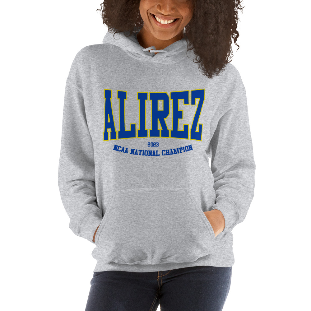 Andrew Alirez "2023 NCAA National Campion" Hoodie, Dark Logo