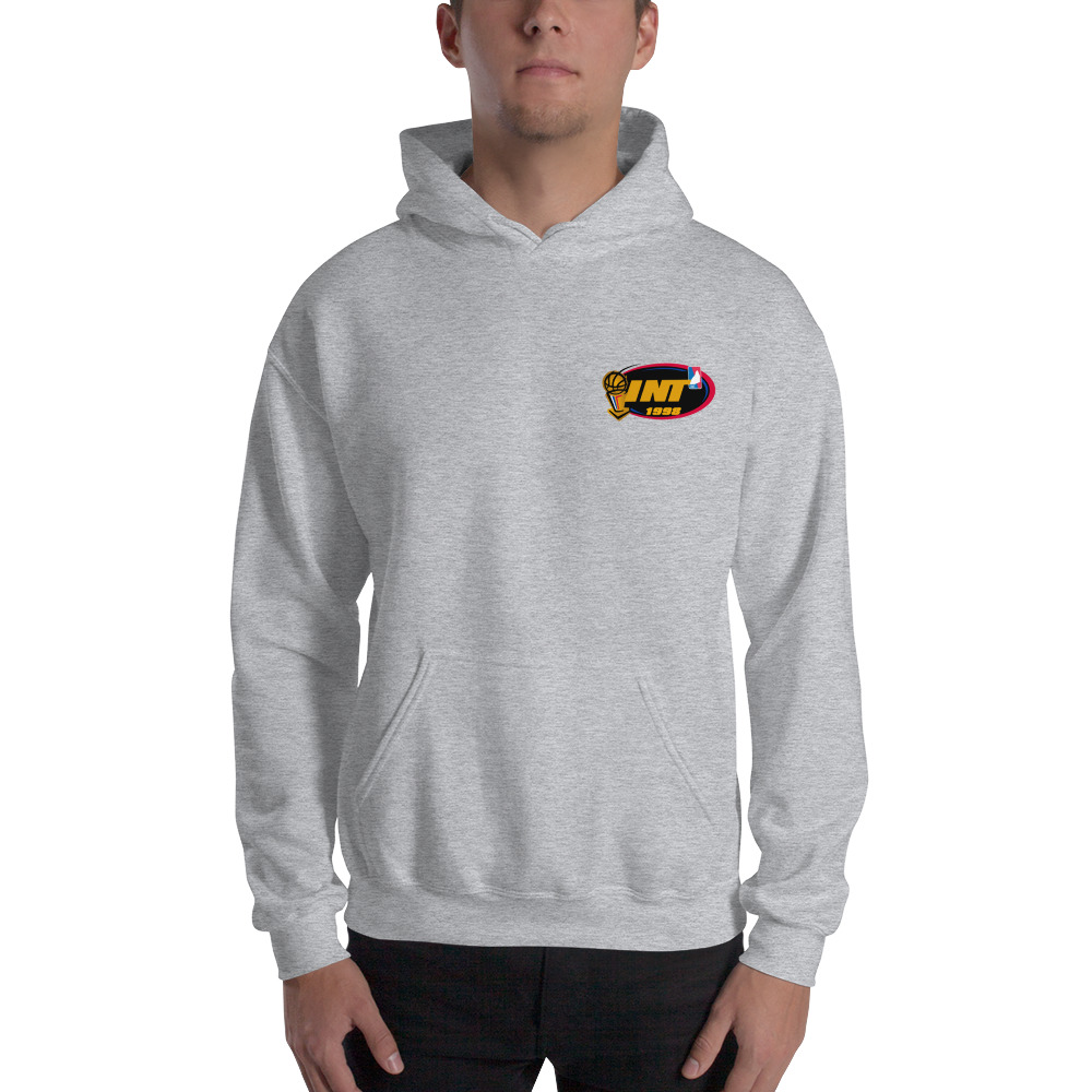 "INT 1998" by Allen Sims Unisex Hoodie , Mini Logo and Back on MILLIONS "INT 1998" by Allen Sims Unisex Hoodie , Mini Logo and Back