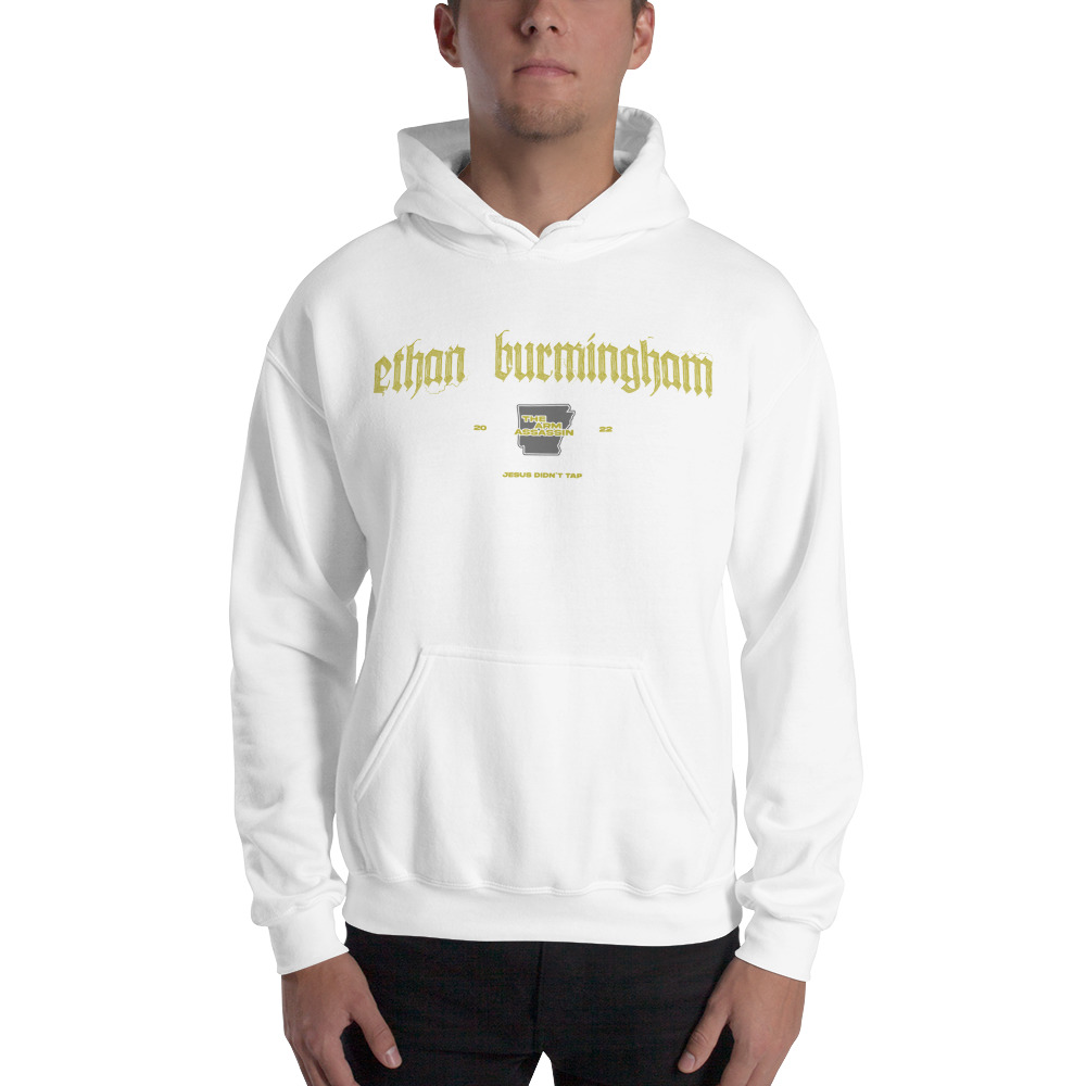 “The Arm Assassin” 2022 by Ethan Burmingham Hoodie, Gold Dark Logo