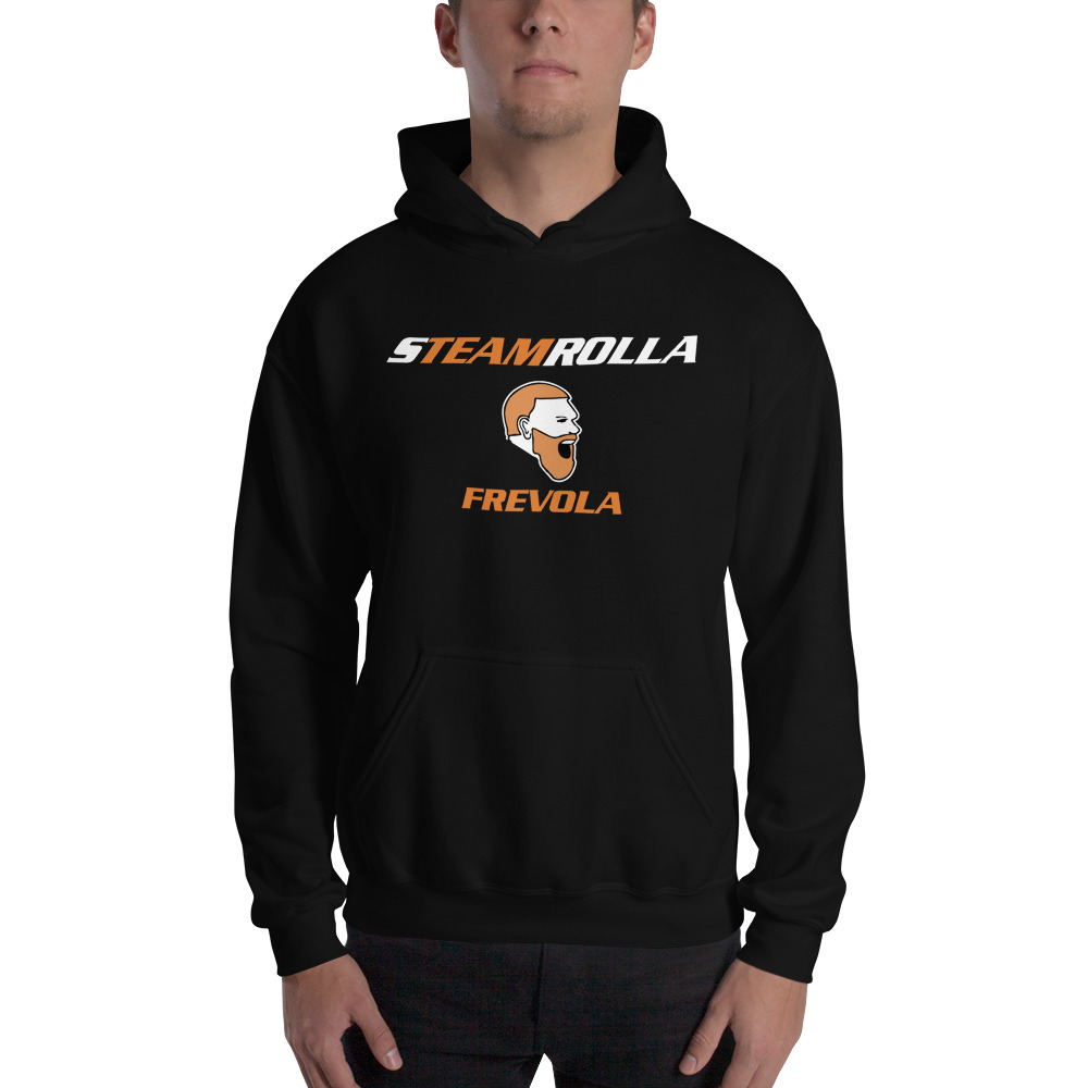 Streamrolla Frevola by Matt Frevola Unisex Hoodie, Orange White Logo on MILLIONS Streamrolla Frevola by Matt Frevola Unisex Hoodie, Orange White Logo