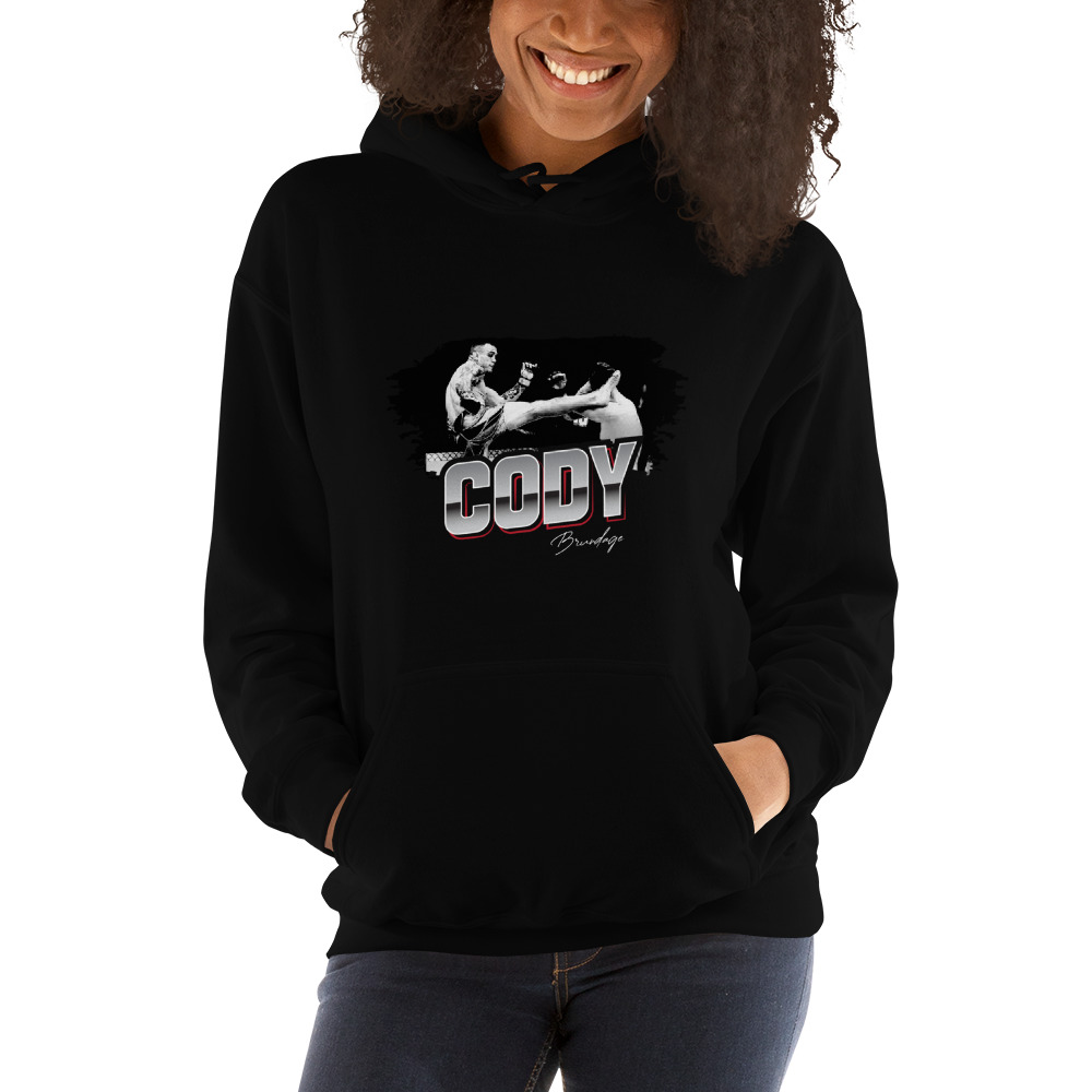 Cody Brundage "Kick" Women's Hoodie, White Logo on MILLIONS Cody Brundage "Kick" Women's Hoodie, White Logo