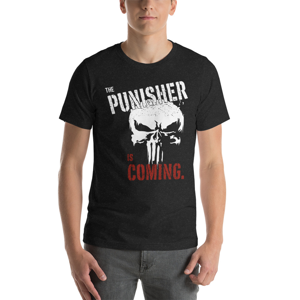 The Punisher Is Coming by Torrez Finney Unisex T-Shirt, Light Logo on MILLIONS The Punisher Is Coming by Torrez Finney Unisex T-Shirt, Light Logo