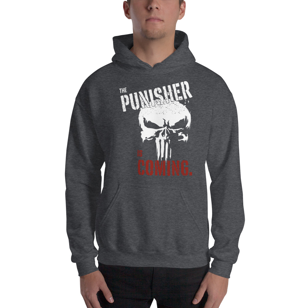 The Punisher Is Coming by Torrez Finney Unisex Hoodie, Light Logo on MILLIONS The Punisher Is Coming by Torrez Finney Unisex Hoodie, Light Logo