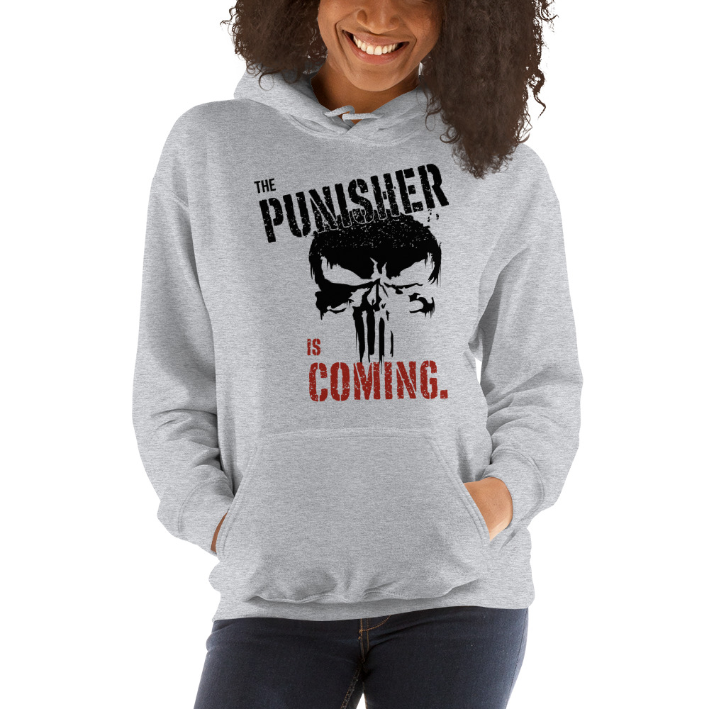 The Punisher Is Coming by Torrez Finney Unisex Hoodie, Dark Logo on MILLIONS The Punisher Is Coming by Torrez Finney Unisex Hoodie, Dark Logo