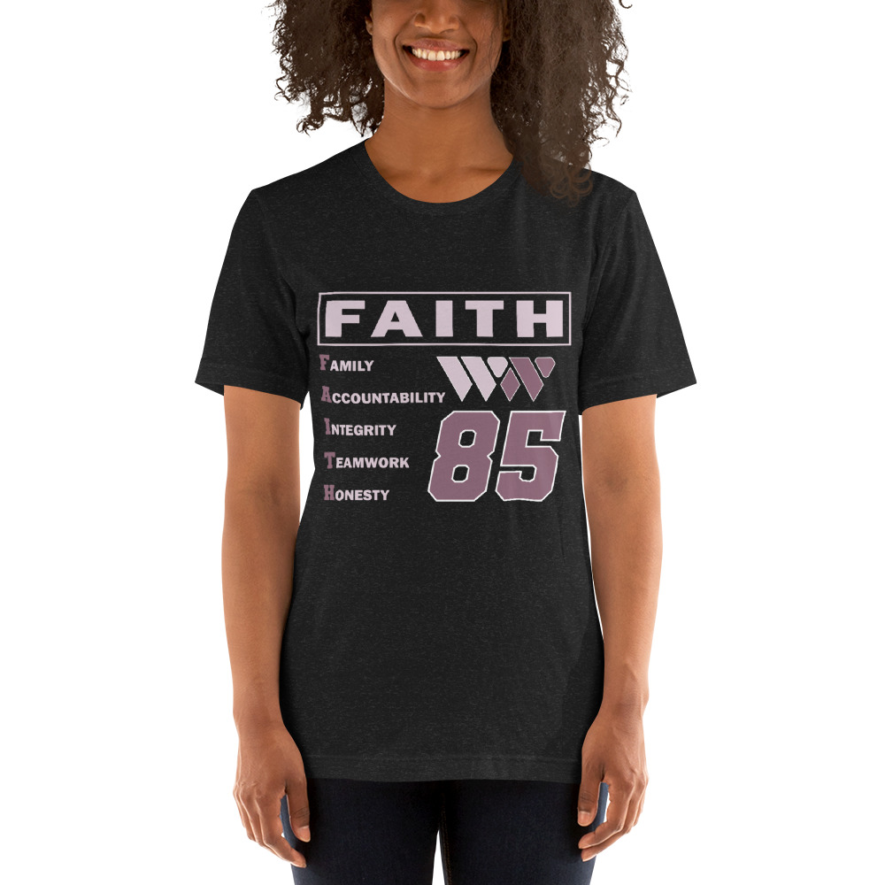 FAITH by Wesley Walker Women's T-Shirt, Pink in Light Logo on MILLIONS FAITH by Wesley Walker Women's T-Shirt, Pink in Light Logo