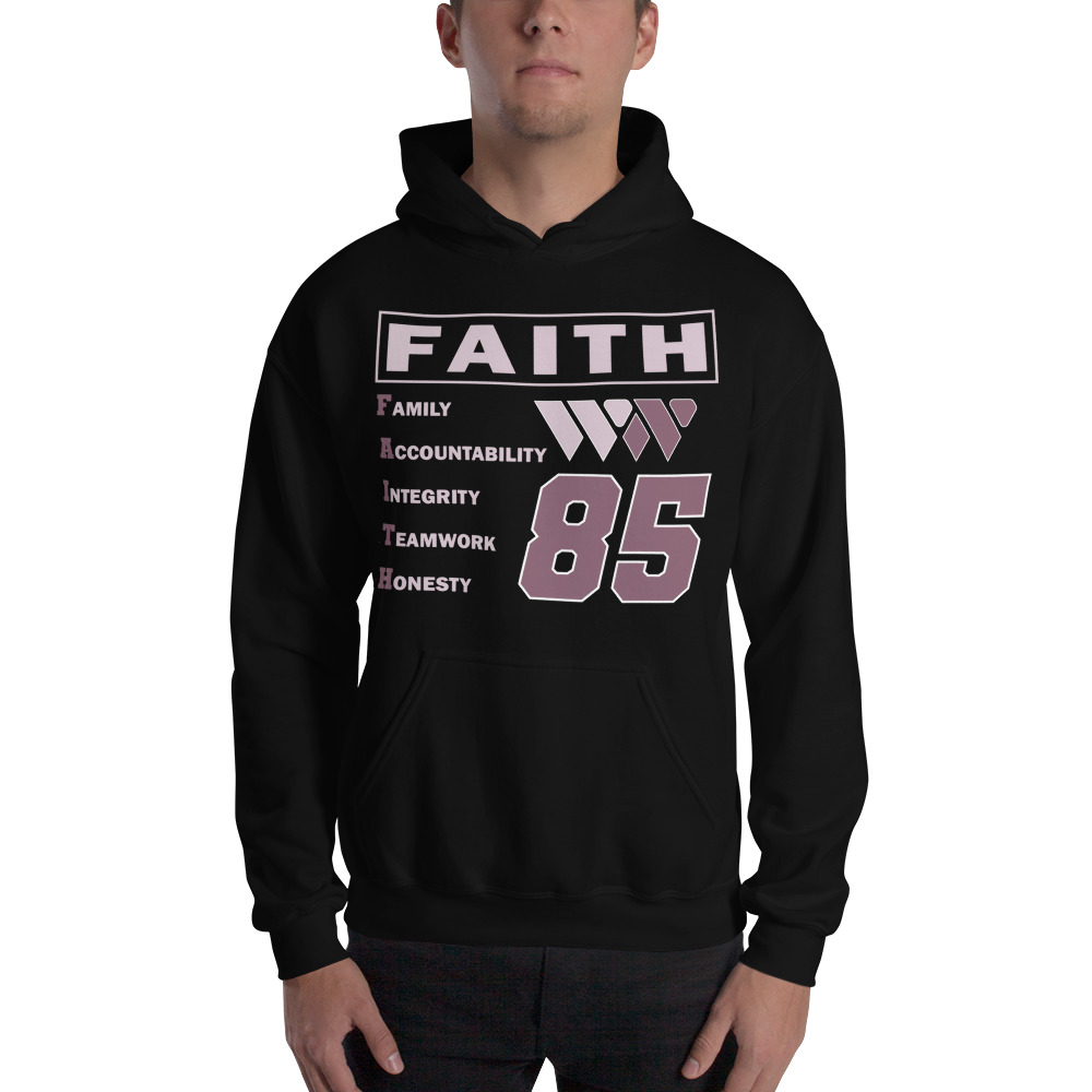 FAITH by Wesley Walker Men's Hoodie, Pink in Light Logo on MILLIONS FAITH by Wesley Walker Men's Hoodie, Pink in Light Logo