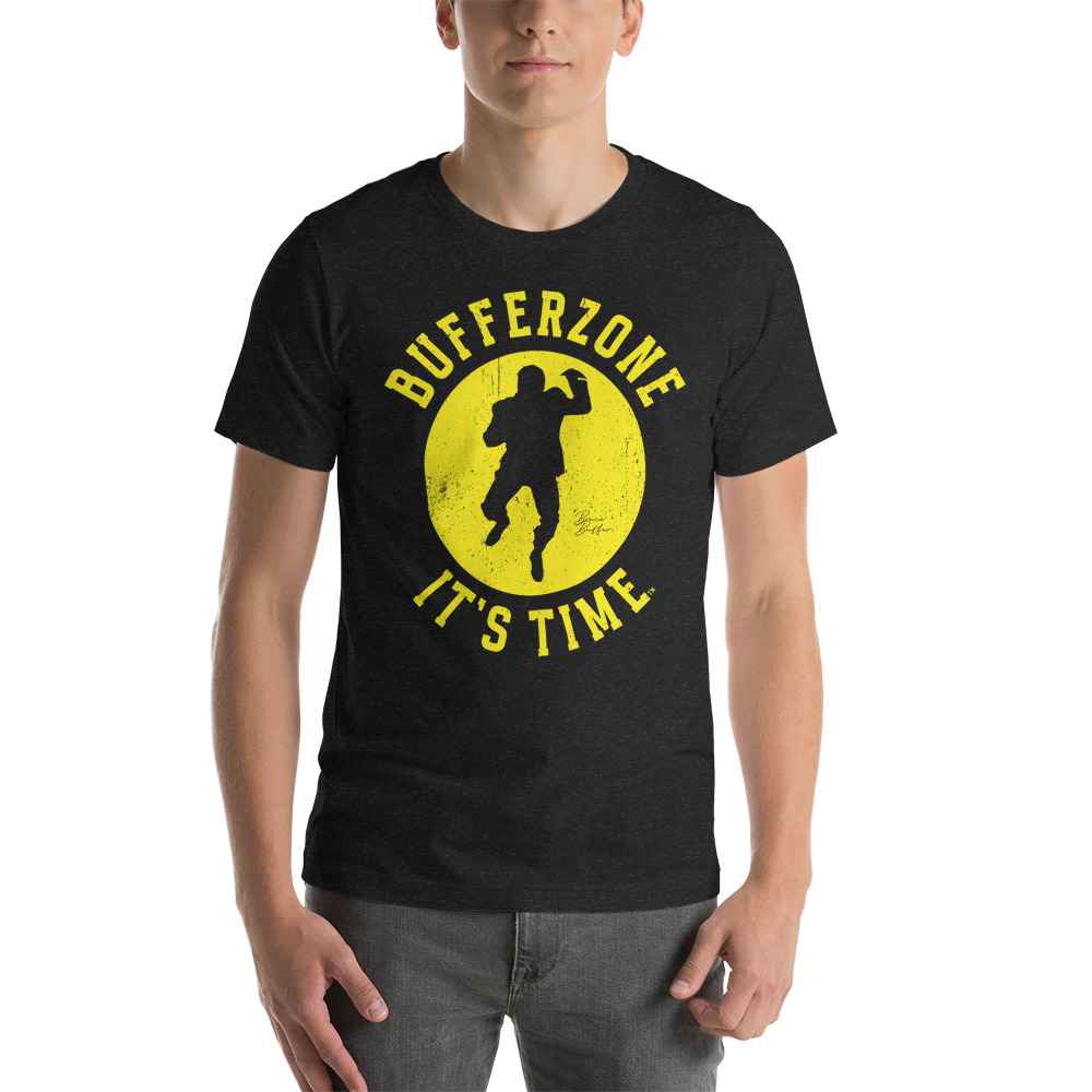 BufferZone by Bruce Buffer Unisex T-Shirt, Yellow Logo on MILLIONS BufferZone by Bruce Buffer Unisex T-Shirt, Yellow Logo
