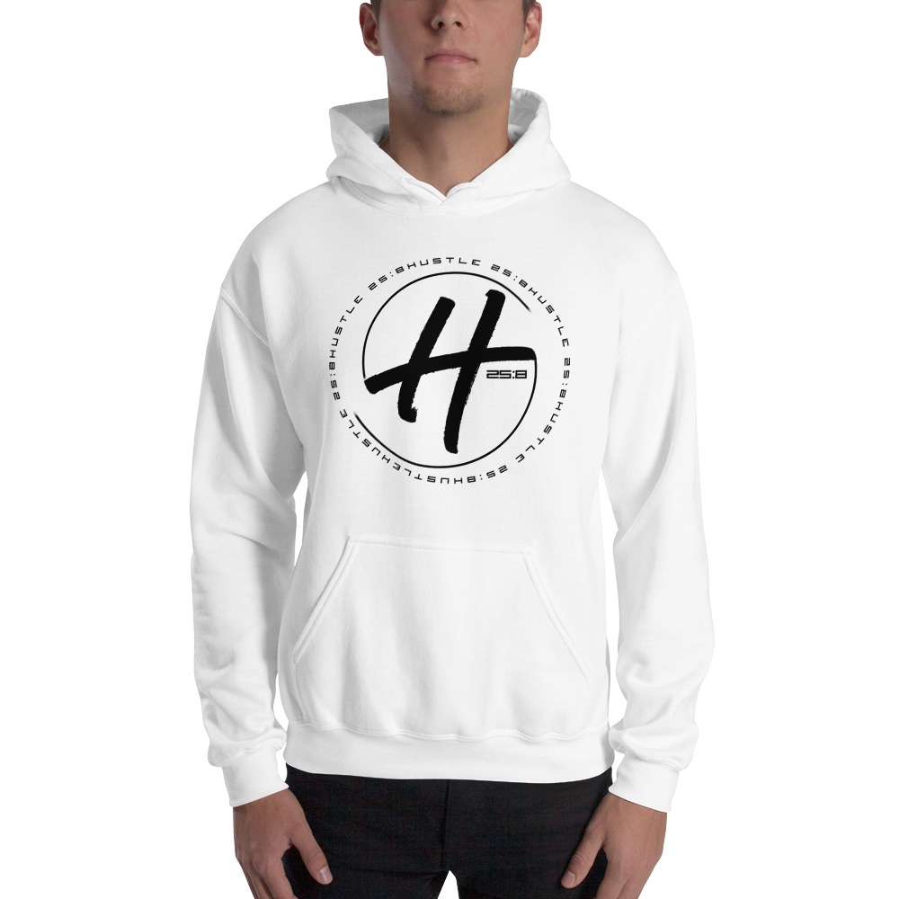 Hustle 25:8 by Craig Rucker Unisex Hoodie, Black Logo
