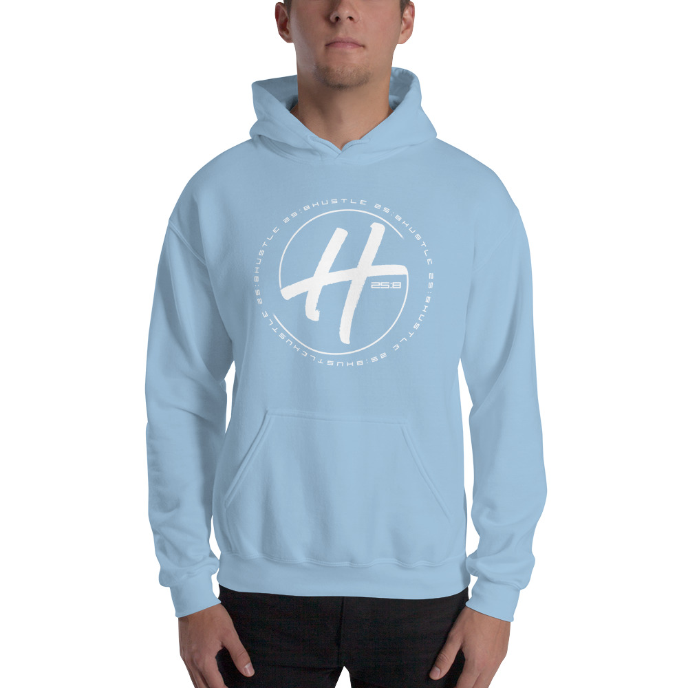 Hustle 25/8 by Craig Rucker Unisex Hoodie, White Logo