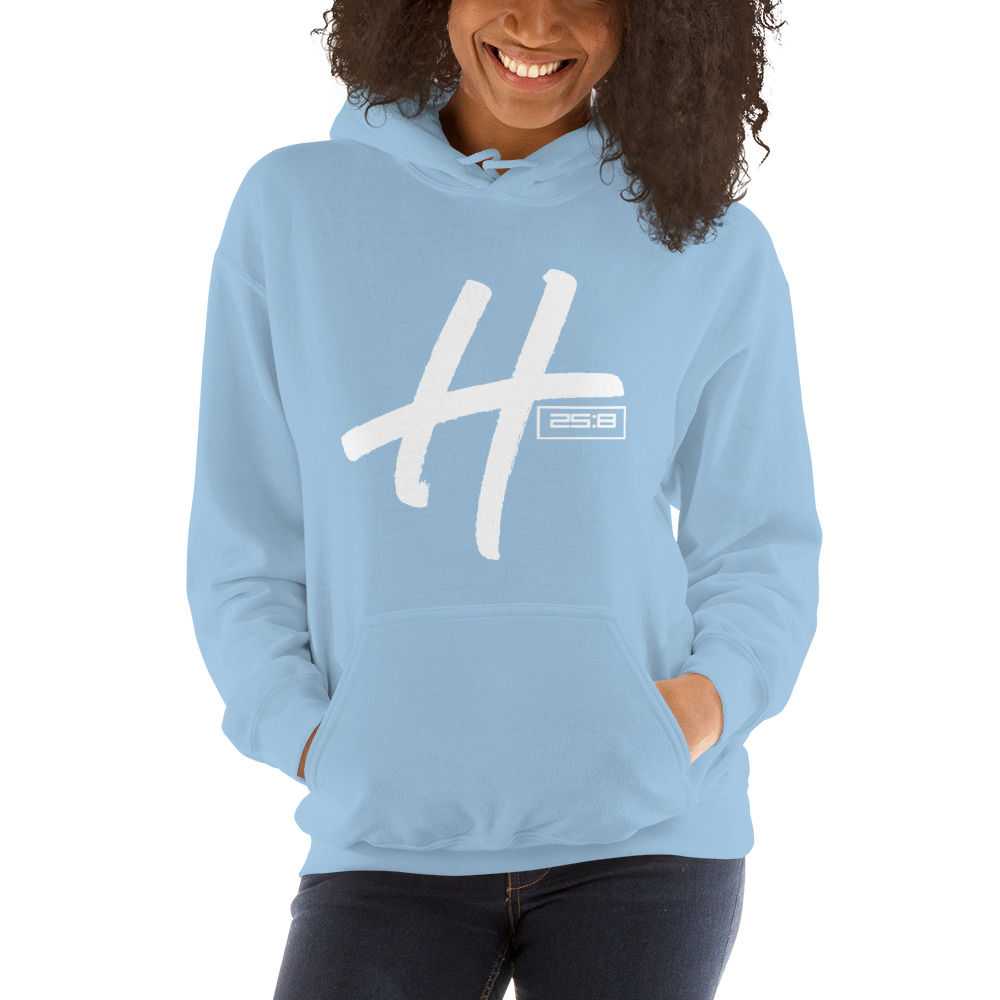  Hustle 25:8 by Craig Rucker Unisex Hoodie, White Logo