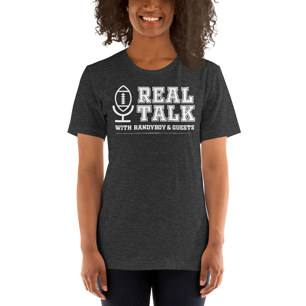 Real Talk with Randyboy & Guests Unisex T-Shirt, White Logo on MILLIONS Real Talk with Randyboy & Guests Unisex T-Shirt, White Logo