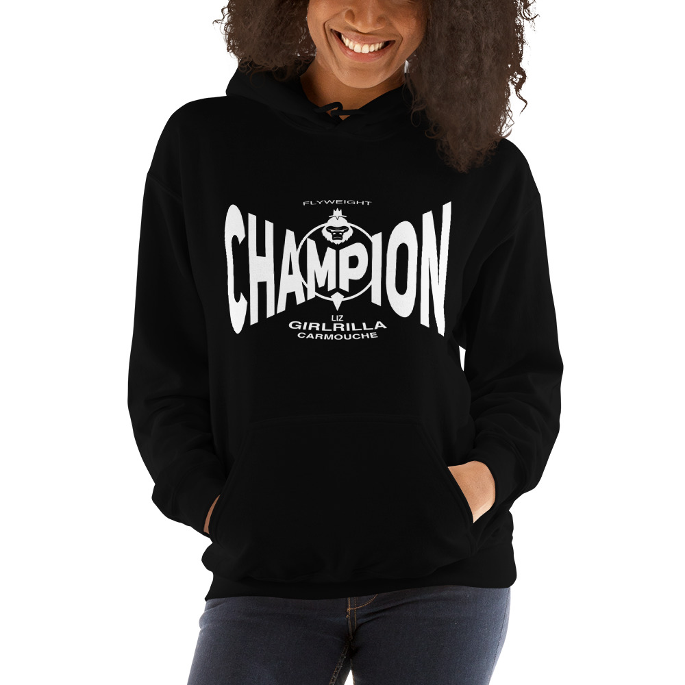 Flyweight Champion Liz Carmouche Unisex Hoodie, White Logo on MILLIONS Flyweight Champion Liz Carmouche Unisex Hoodie, White Logo