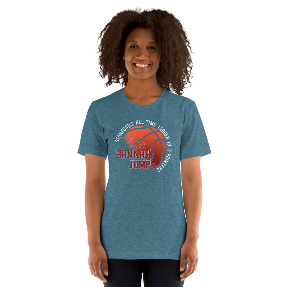 Stanford 3-Point Record Holder Hannah Jump T-Shirt, Light Logo on MILLIONS Stanford 3-Point Record Holder Hannah Jump T-Shirt, Light Logo