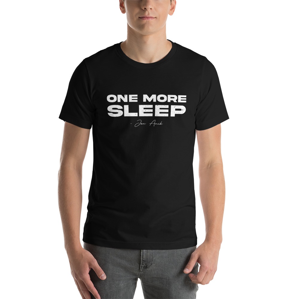 One More Sleep by Jon Anik, Men's T-Shirt, White Logo