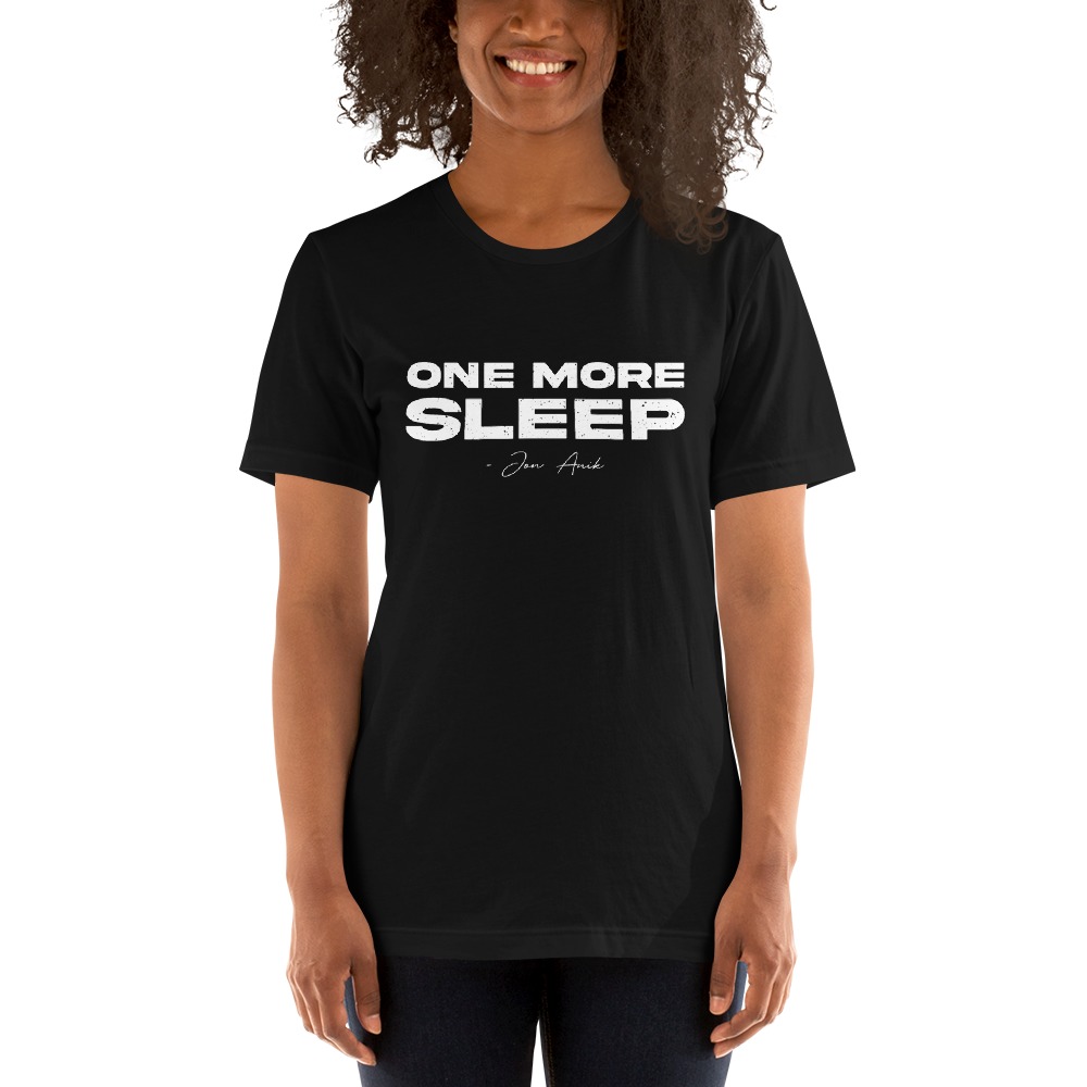 One More Sleep by Jon Anik, Women's T-Shirt, White Logo
