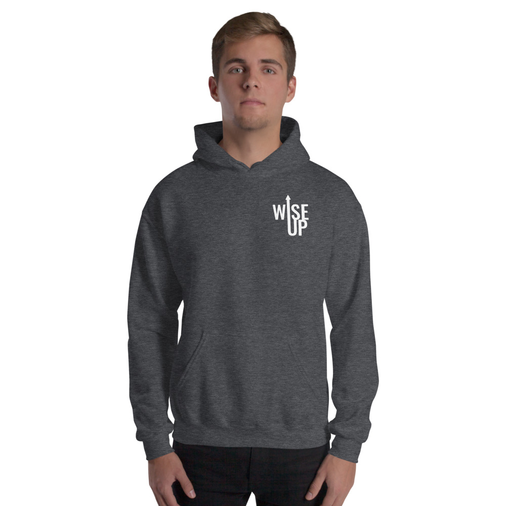 Wise Up by Deatrich Wise Jr Unisex Hoodie, White Mini Logo