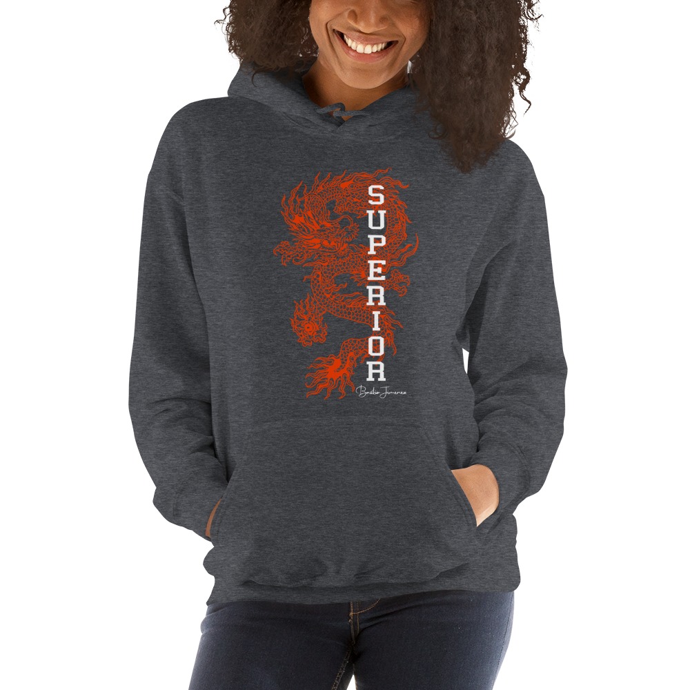 "Superior Dragon" by B.Jiez Hoodie, Black Print