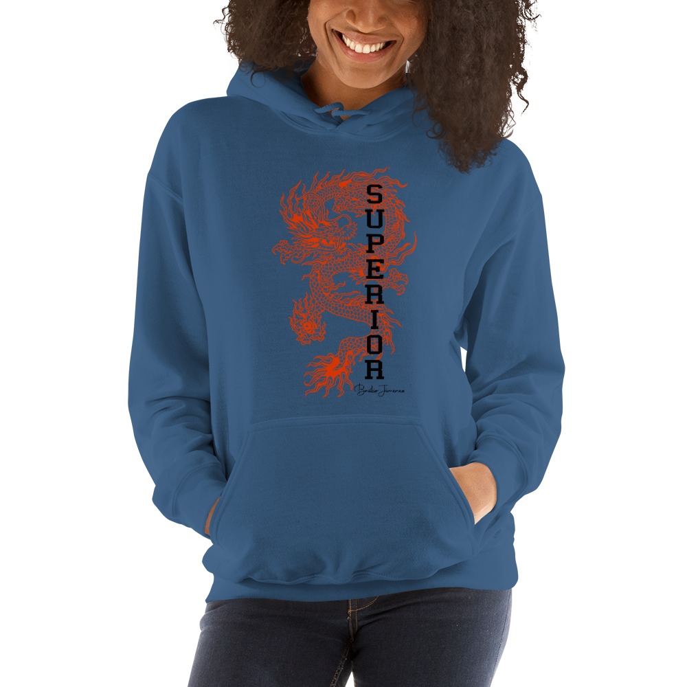 "Superior Dragon" by B.Jiez Hoodie, White Print