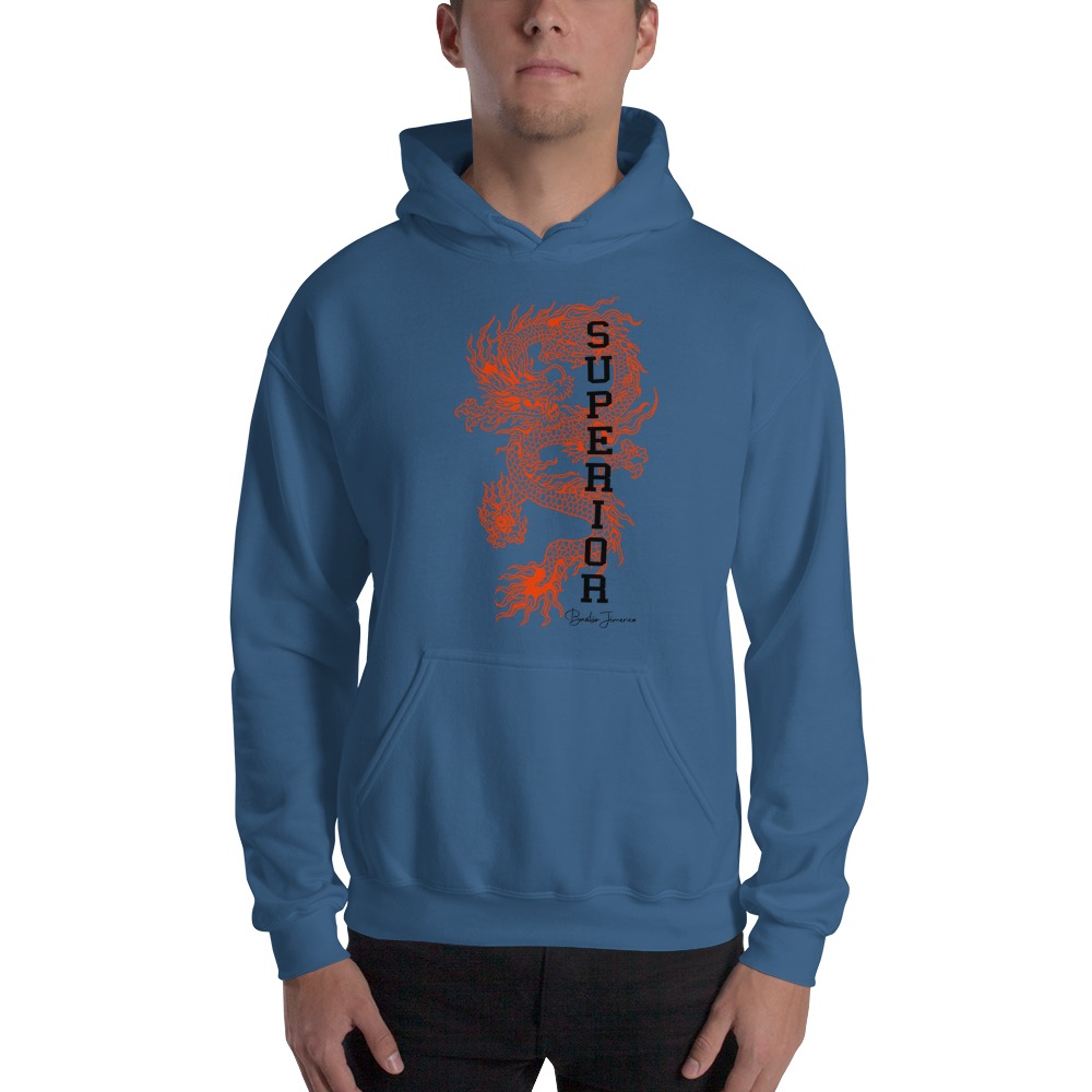 "Superior Dragon" by B.Jiez Hoodie, White Print