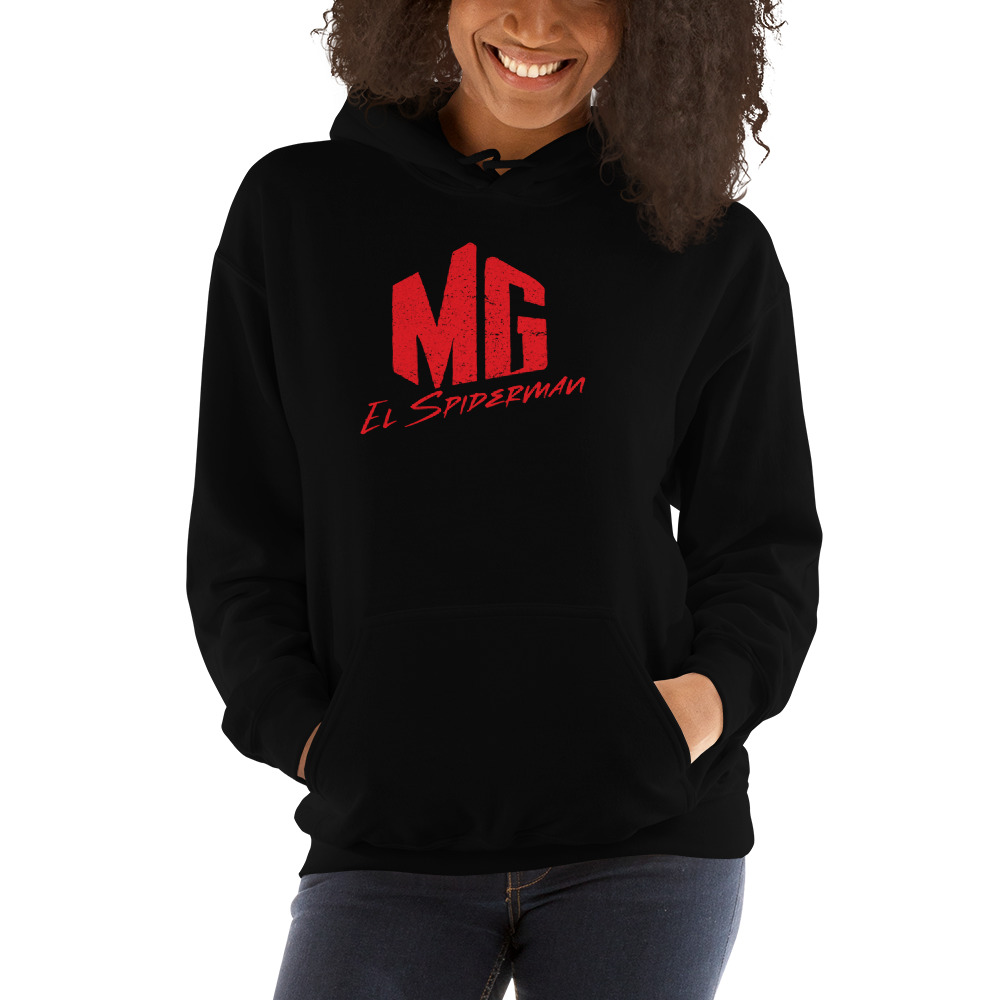 "EL Spiderman" by Michael Gianino Women's Hoodie, Red Logo