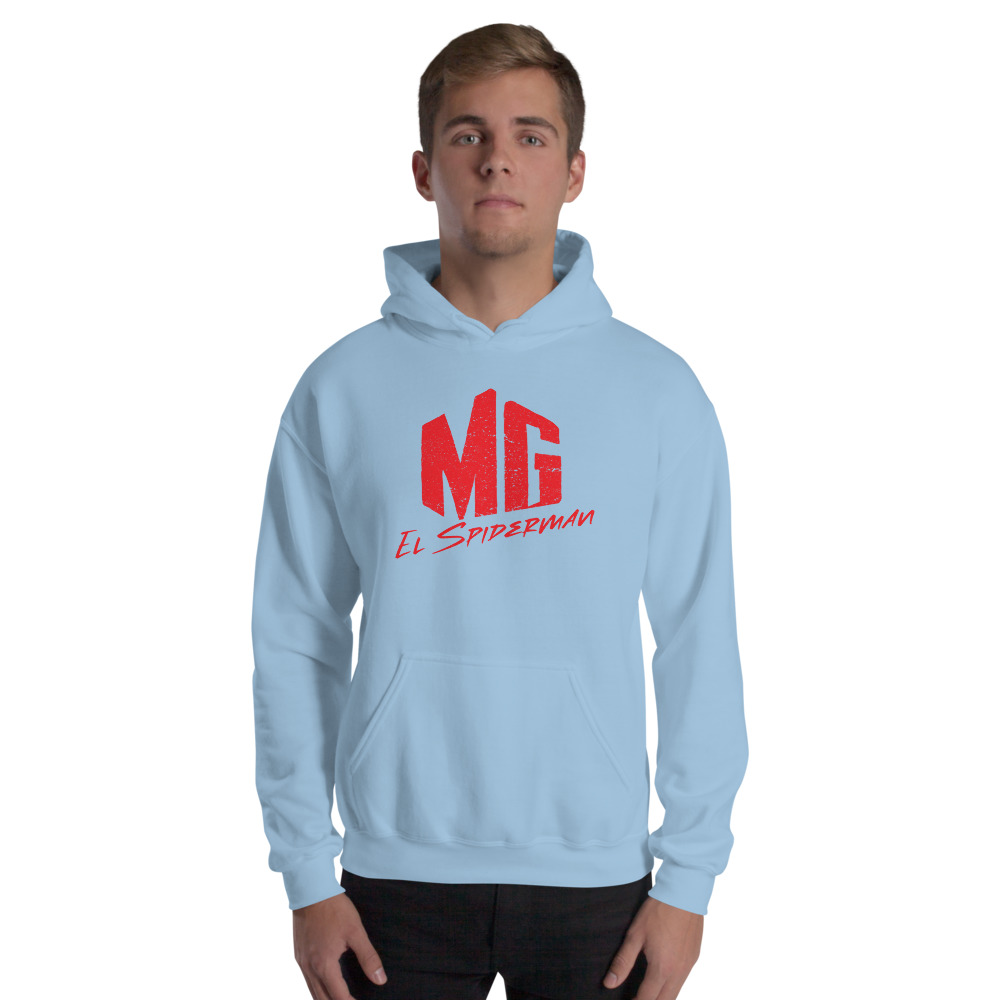 "EL Spiderman" by Michael Gianino Men's Hoodie, Red Logo