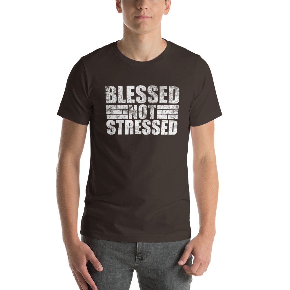 Blessed Not Stressed by Aaron Olivares, Men's T-Shirt, White Logo