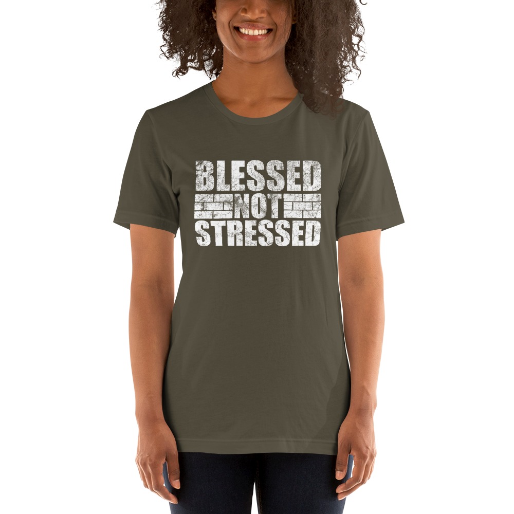 Blessed Not Stressed by Aaron Olivares, Women's T-Shirt, White Logo