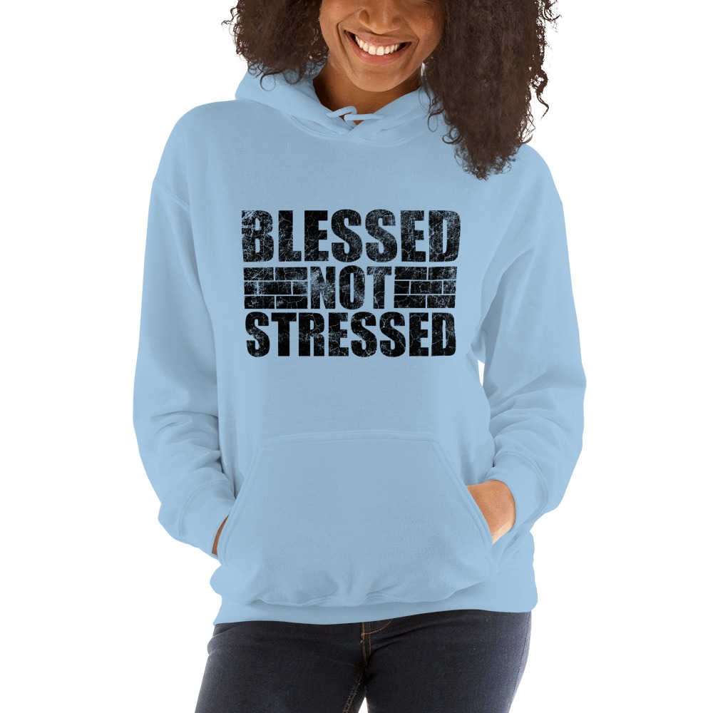 Blessed Not Stressed by Aaron Olivares, Women's Hoodie, Black Logo