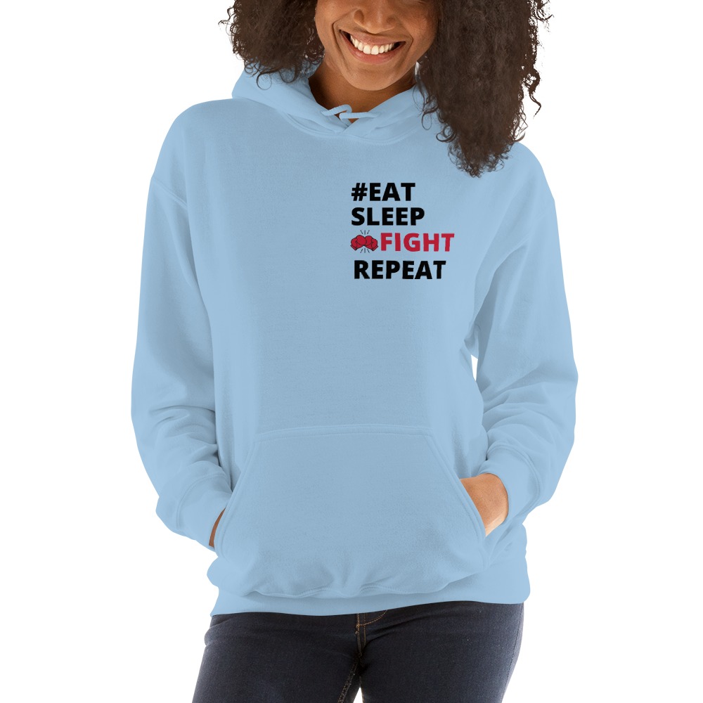  PBC Eat, Sleep, Fight, Repeat Women's Hoodie, Black Logo