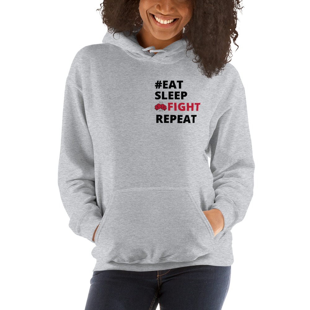  PBC Eat, Sleep, Fight, Repeat Women's Hoodie, Black Logo