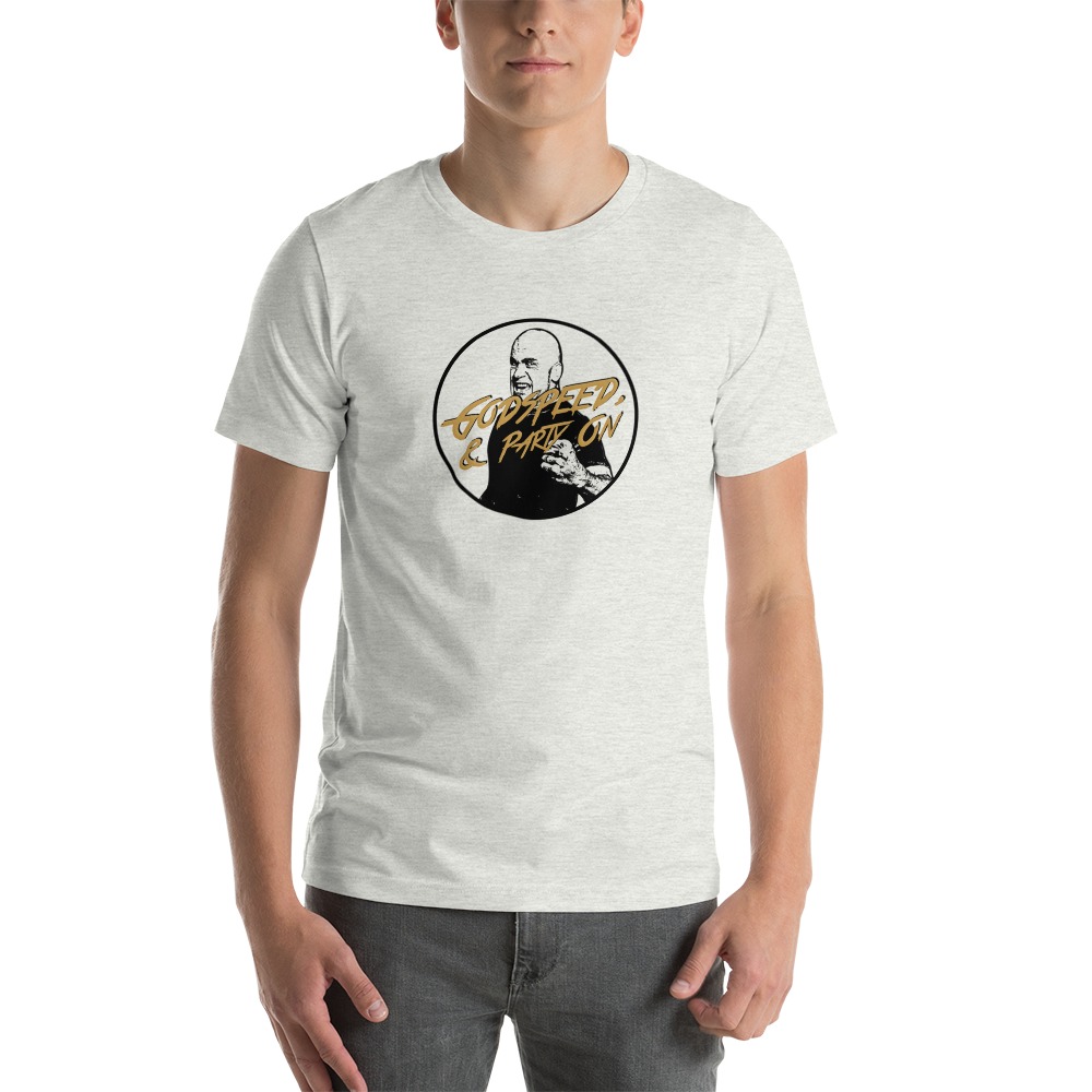 "Godspeed & Party On" by Bas Rutten, Men's T-Shirt, Black and White Logo