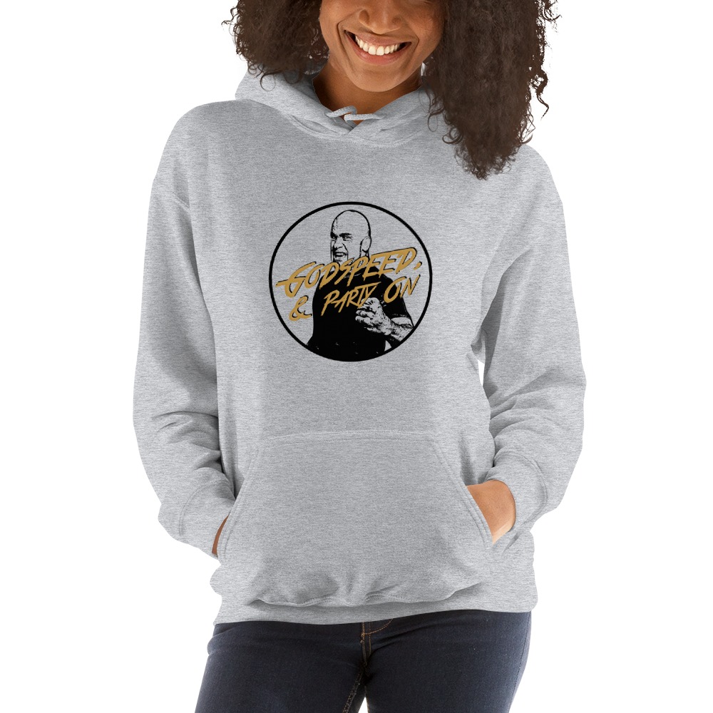 "Godspeed & Party On" by Bas Rutten, Women's Hoodie, Black and White Logo