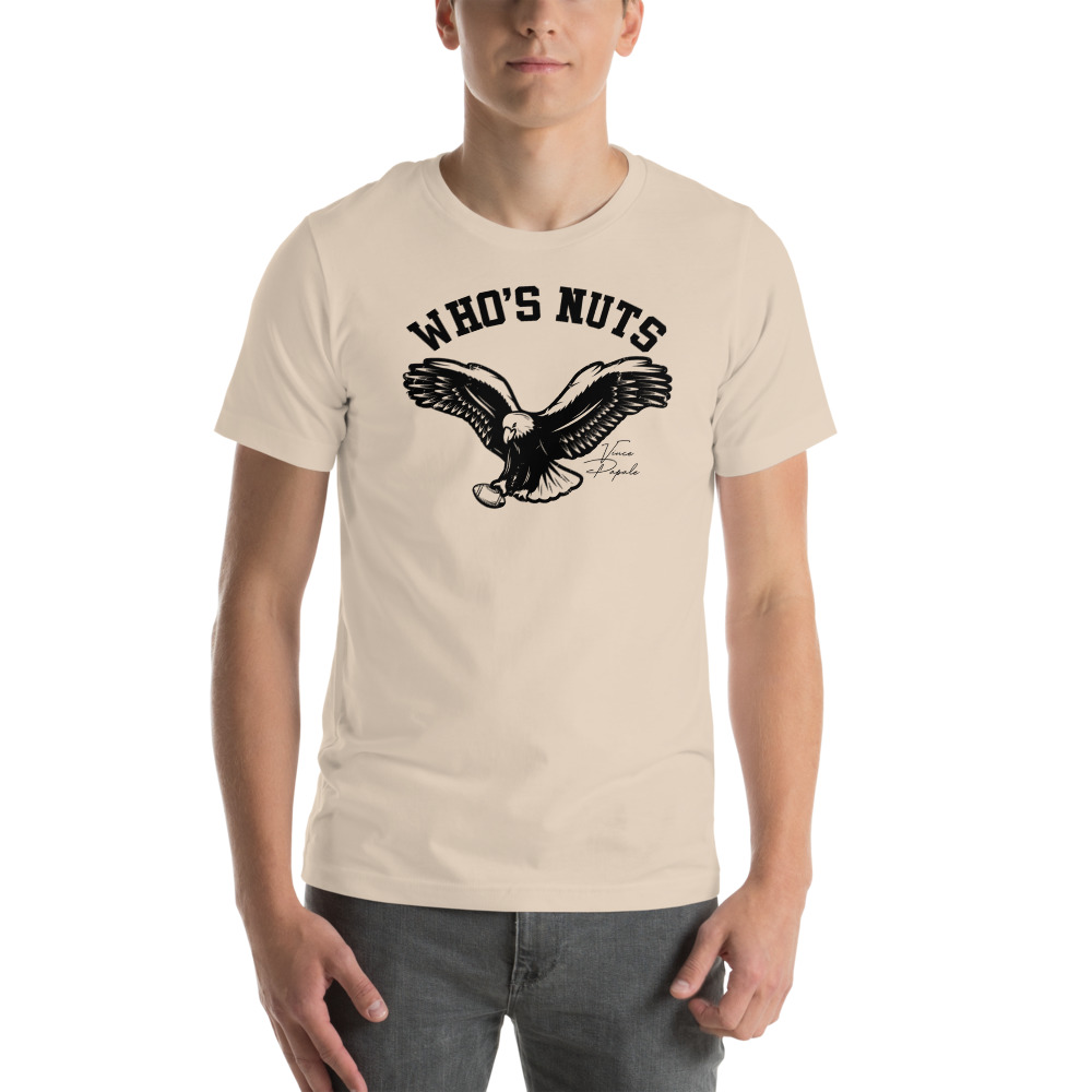 Who's Nuts by Vince Papale Men's T-Shirt, Black Logo